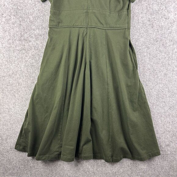 Eshakti Fit Flare Dress Womens Small 6 Olive Green Pockets Cotton Stretch Zip - Picture 8 of 15
